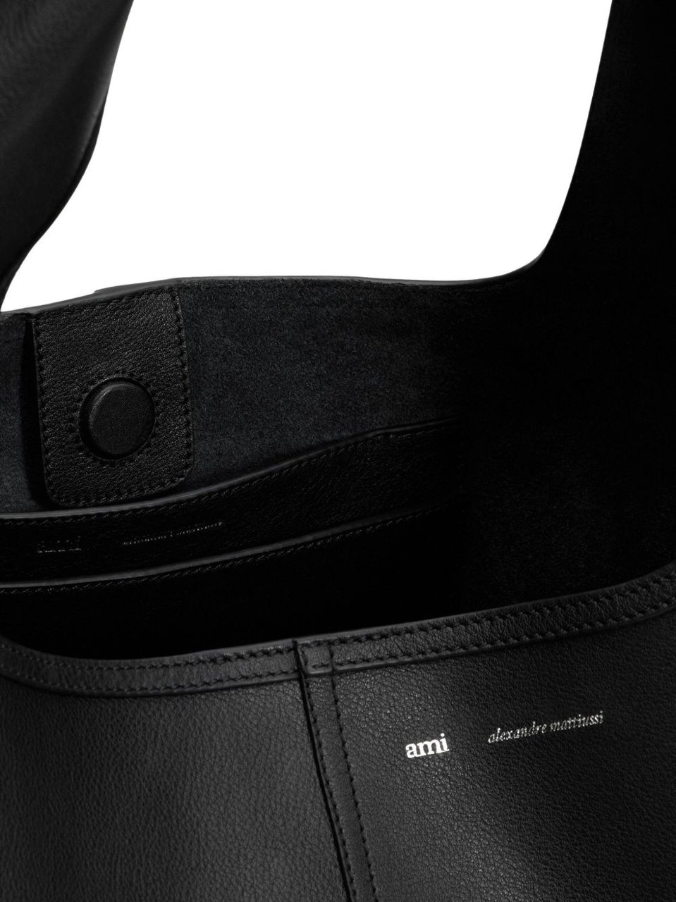 AMI Paris Black Leather Trapezoid Bag Zwart