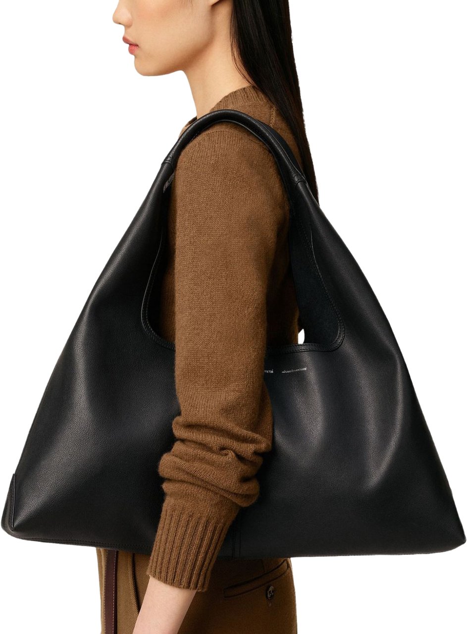 AMI Paris Black Leather Trapezoid Bag Zwart