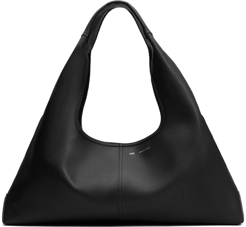AMI Paris Black Leather Trapezoid Bag Zwart