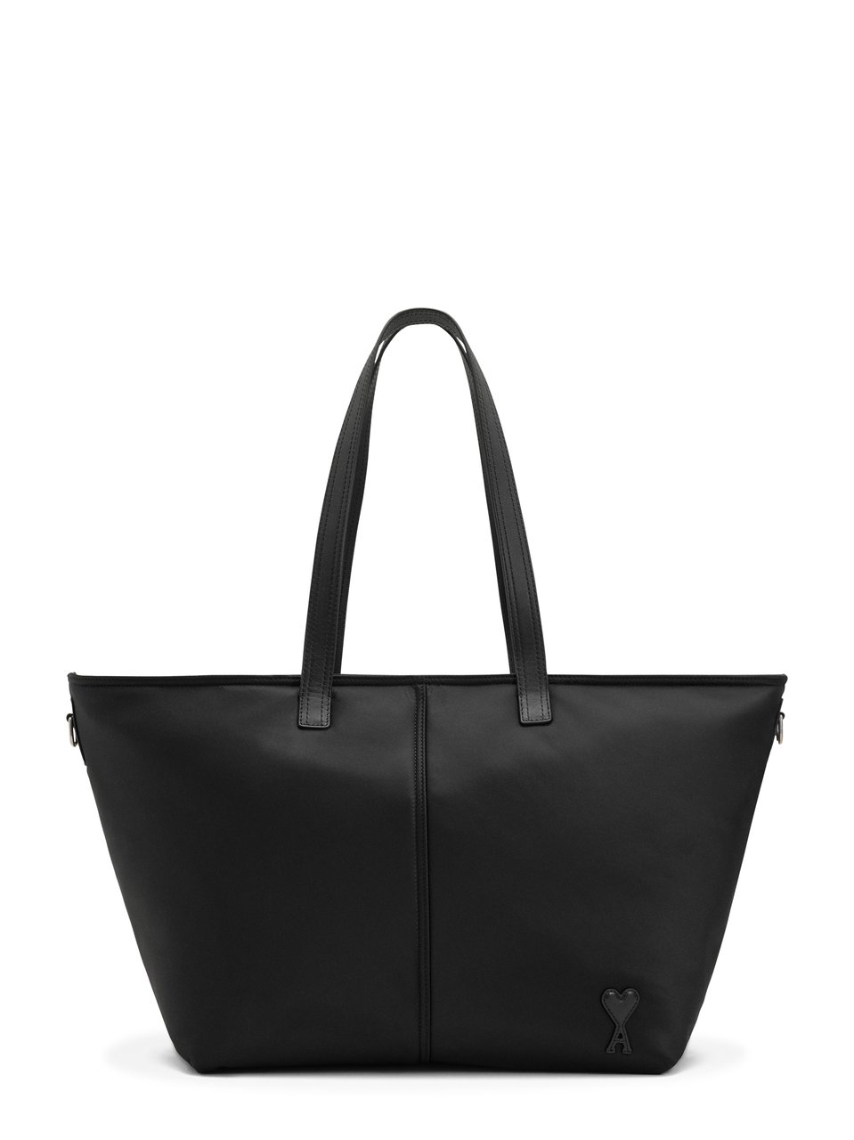 AMI Paris Trapezoidal Black Small Shopping Bag with Leather Accents Zwart