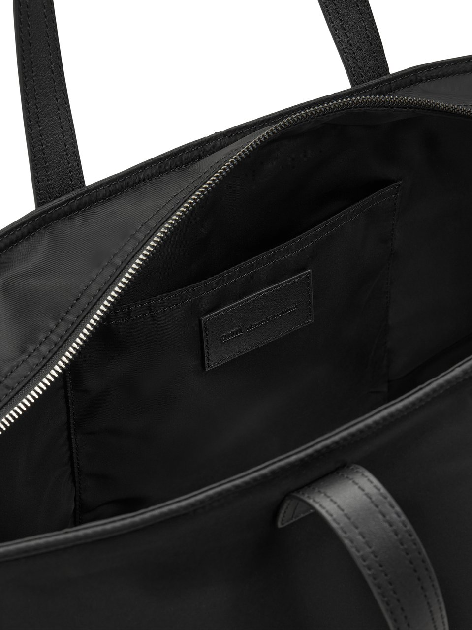 AMI Paris Trapezoidal Black Small Shopping Bag with Leather Accents Zwart