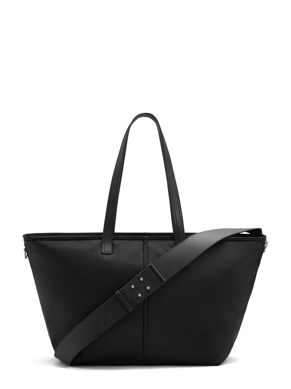 AMI Paris Trapezoidal Black Small Shopping Bag with Leather Accents Zwart