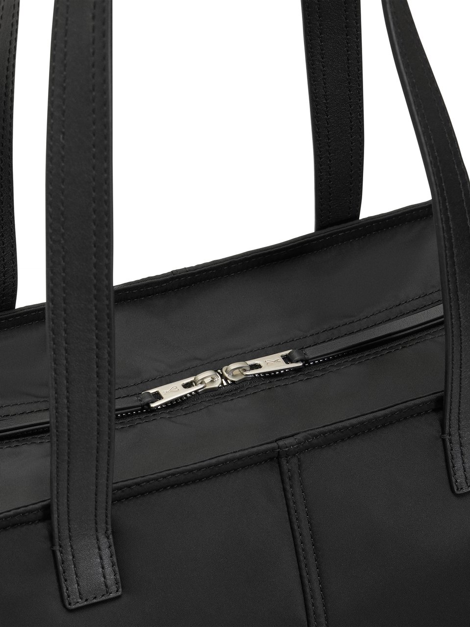AMI Paris Trapezoidal Black Small Shopping Bag with Leather Accents Zwart
