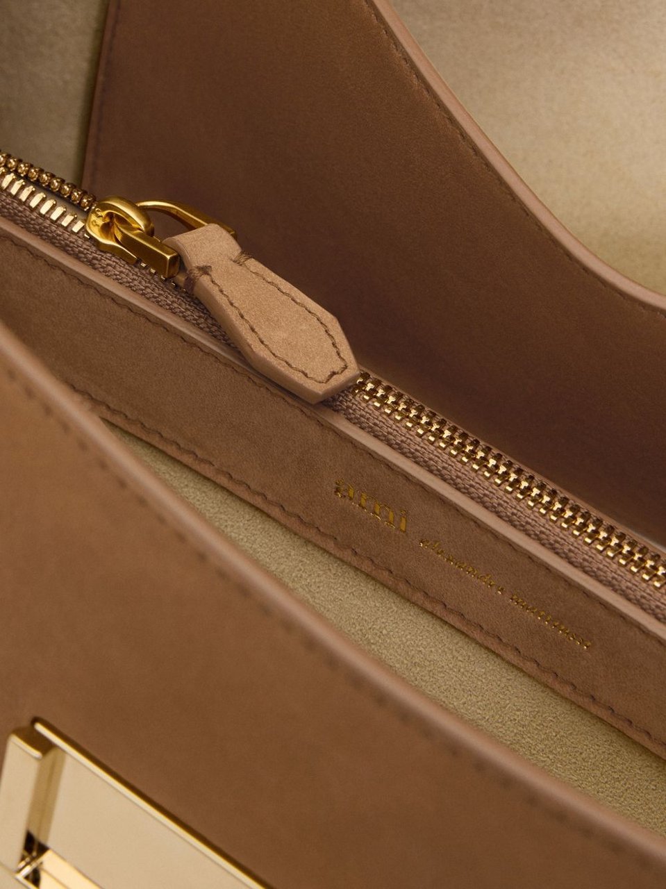 AMI Paris Brown Studs Suede Shoulder Bag Bruin