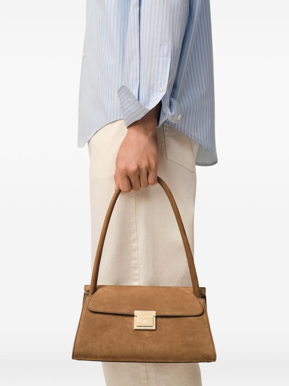 AMI Paris Brown Studs Suede Shoulder Bag Bruin
