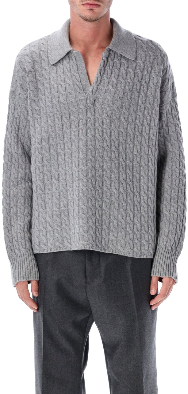AMI Paris Cable Knit Polo Grigio Grijs