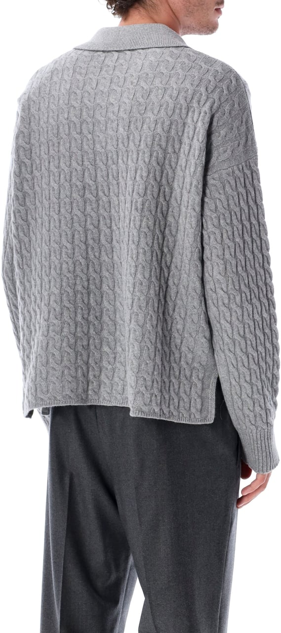 AMI Paris Cable Knit Polo Grigio Grijs