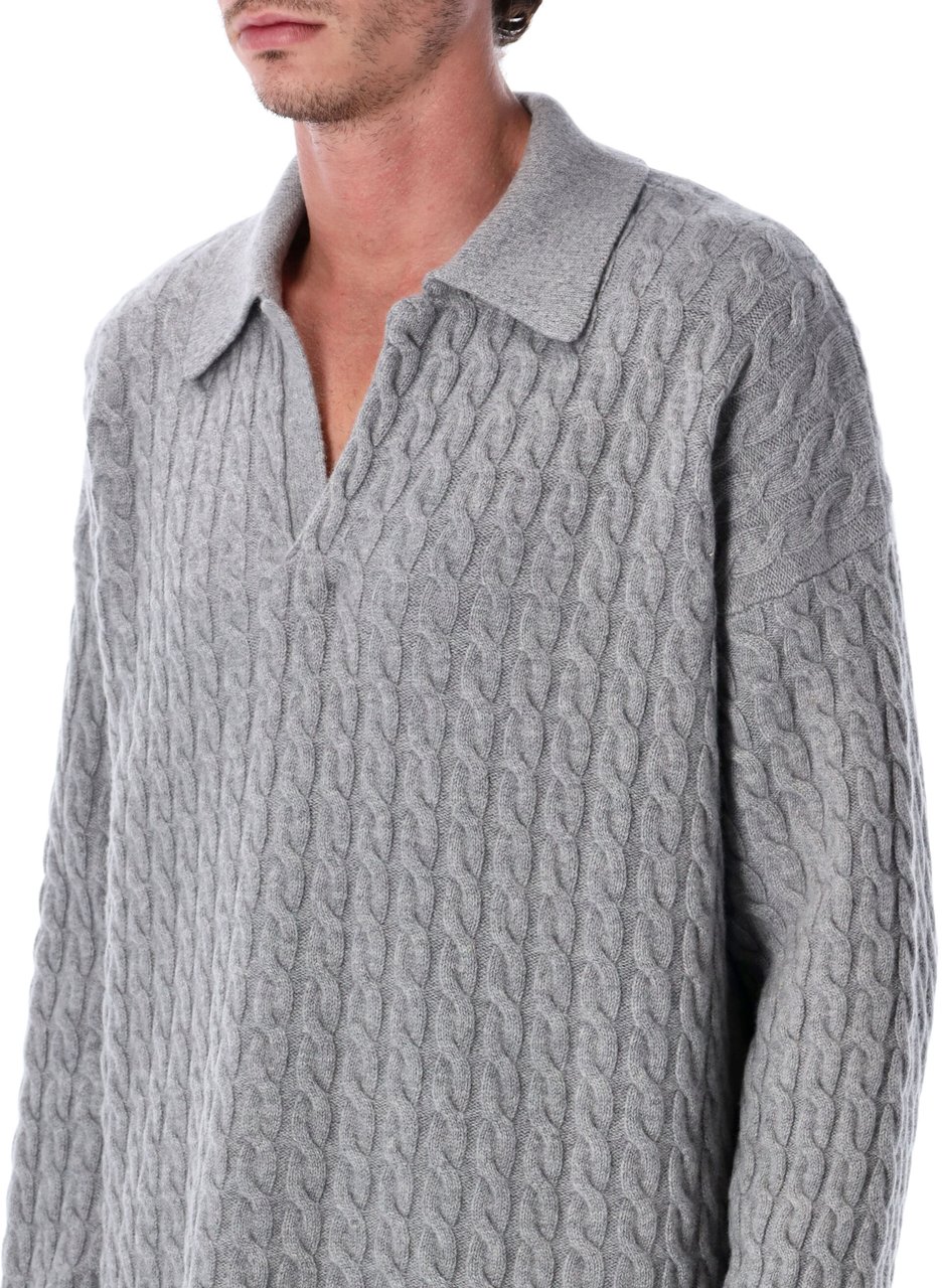 AMI Paris Cable Knit Polo Grigio Grijs