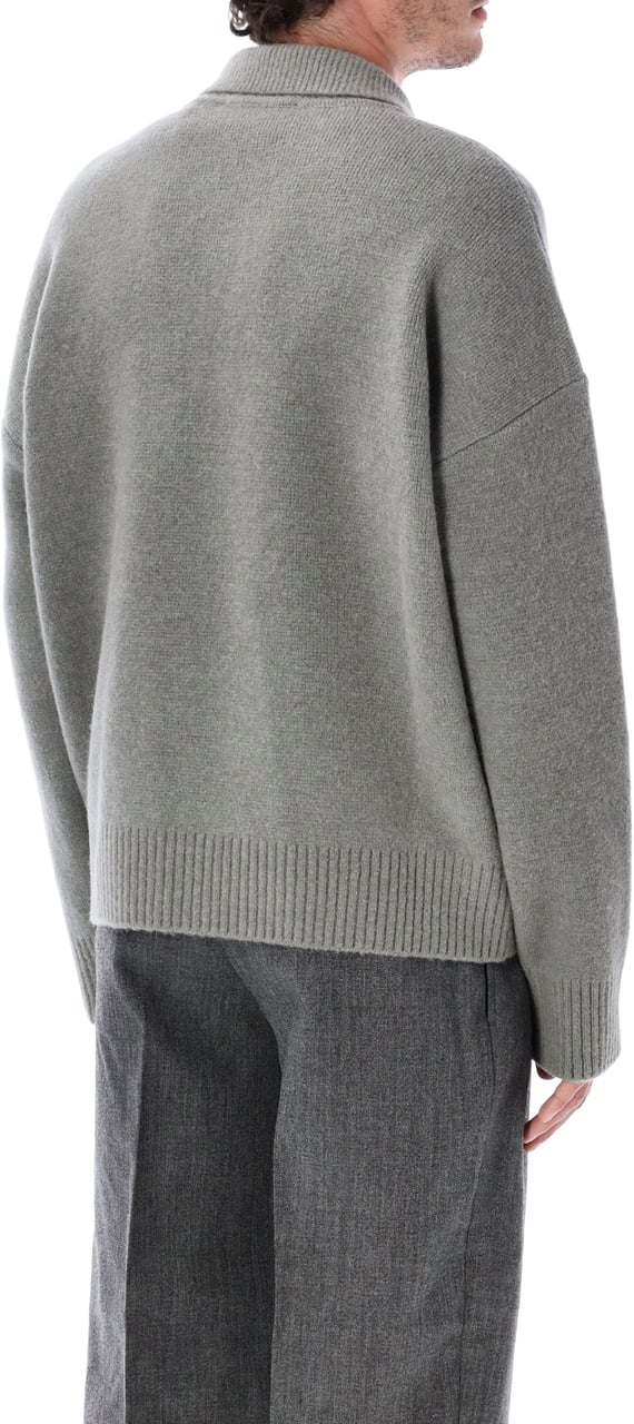 AMI Paris Quota - Polo Sweater With Ami De Coeur Grigio Grijs