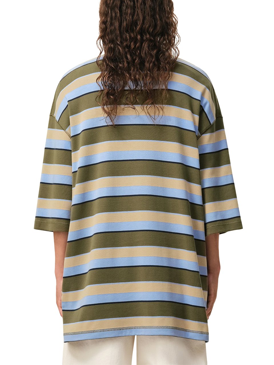 AMI Paris Oversized Striped Polo Shirt with Signature Ami Patch Groen