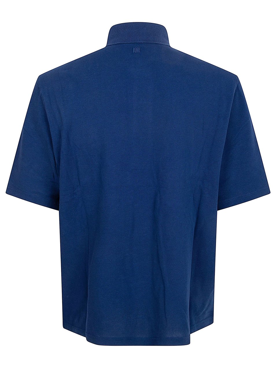 AMI Paris Classic Piqué Cotton Polo Shirt with Embroidered Logo Blauw