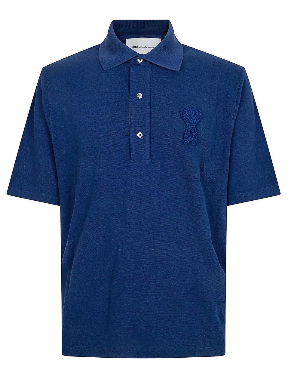 AMI Paris Classic Piqué Cotton Polo Shirt with Embroidered Logo Blauw