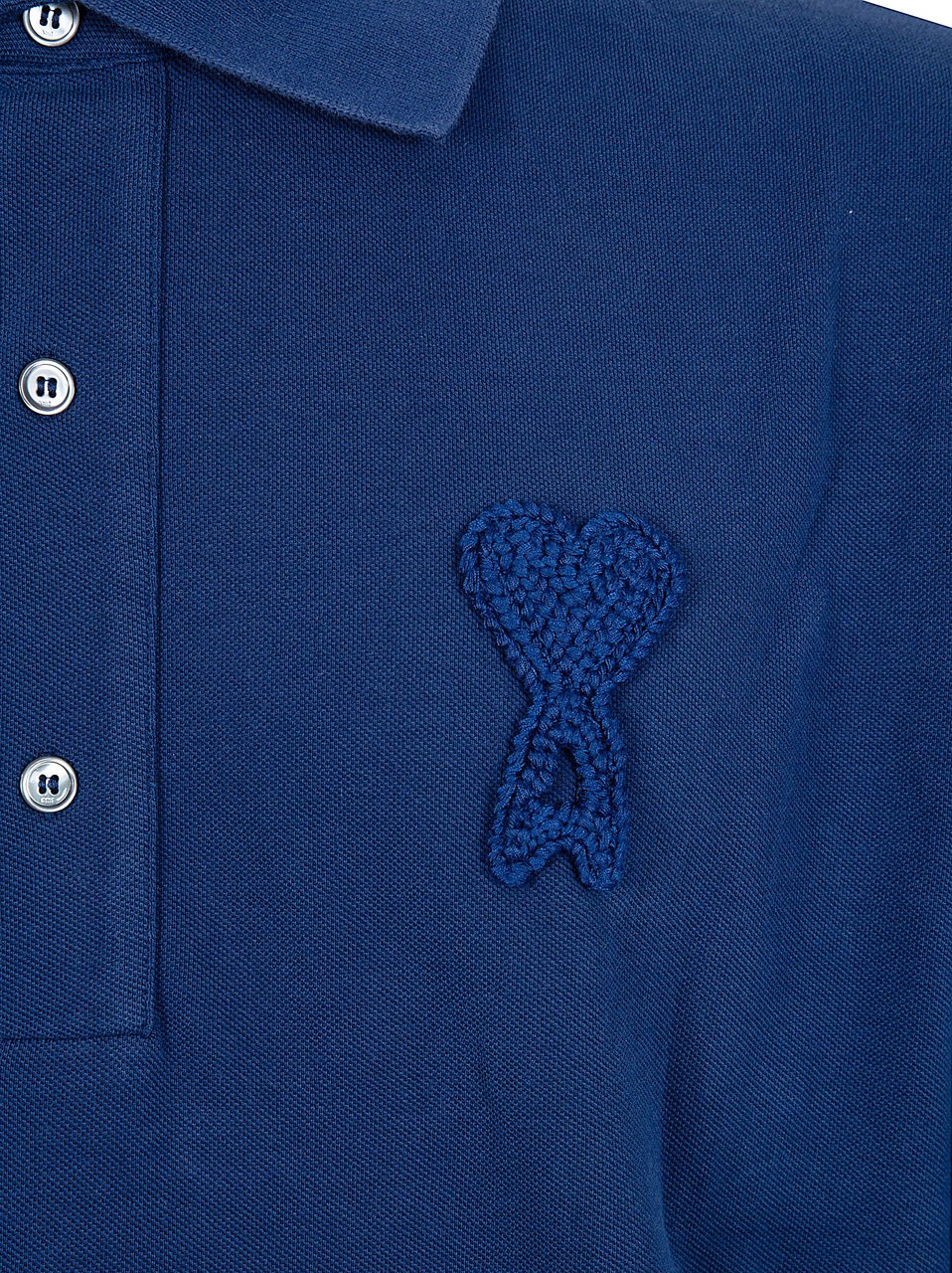 AMI Paris Classic Piqué Cotton Polo Shirt with Embroidered Logo Blauw