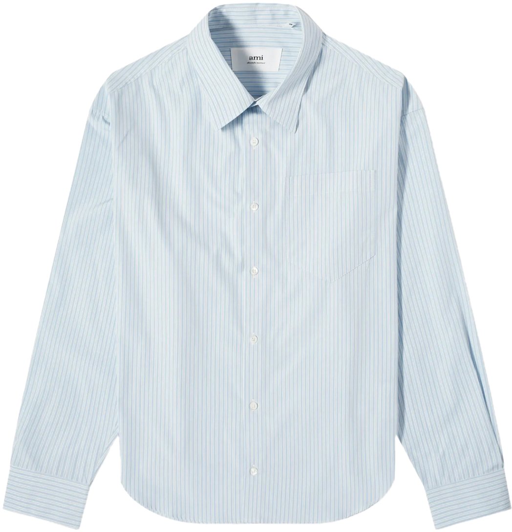 AMI Paris De Coeur Boxy Fit Striped Shirt Blauw