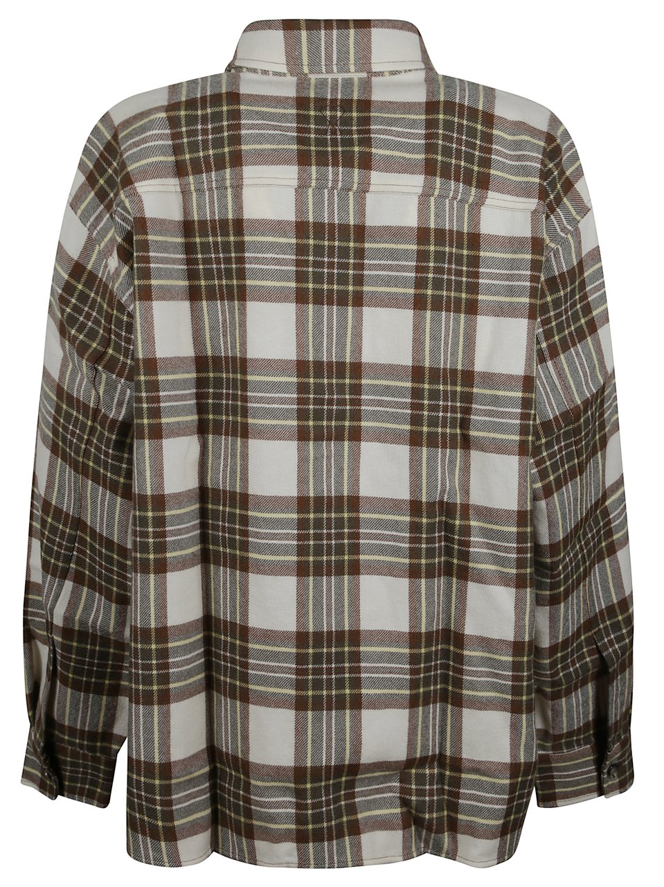 AMI Paris Brown and White Checked Shirt with Structured Collar Bruin