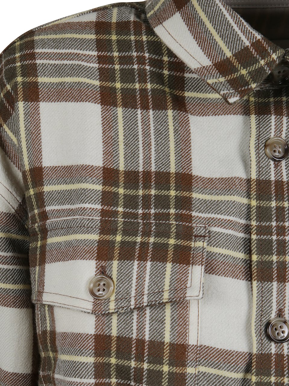 AMI Paris Brown and White Checked Shirt with Structured Collar Bruin