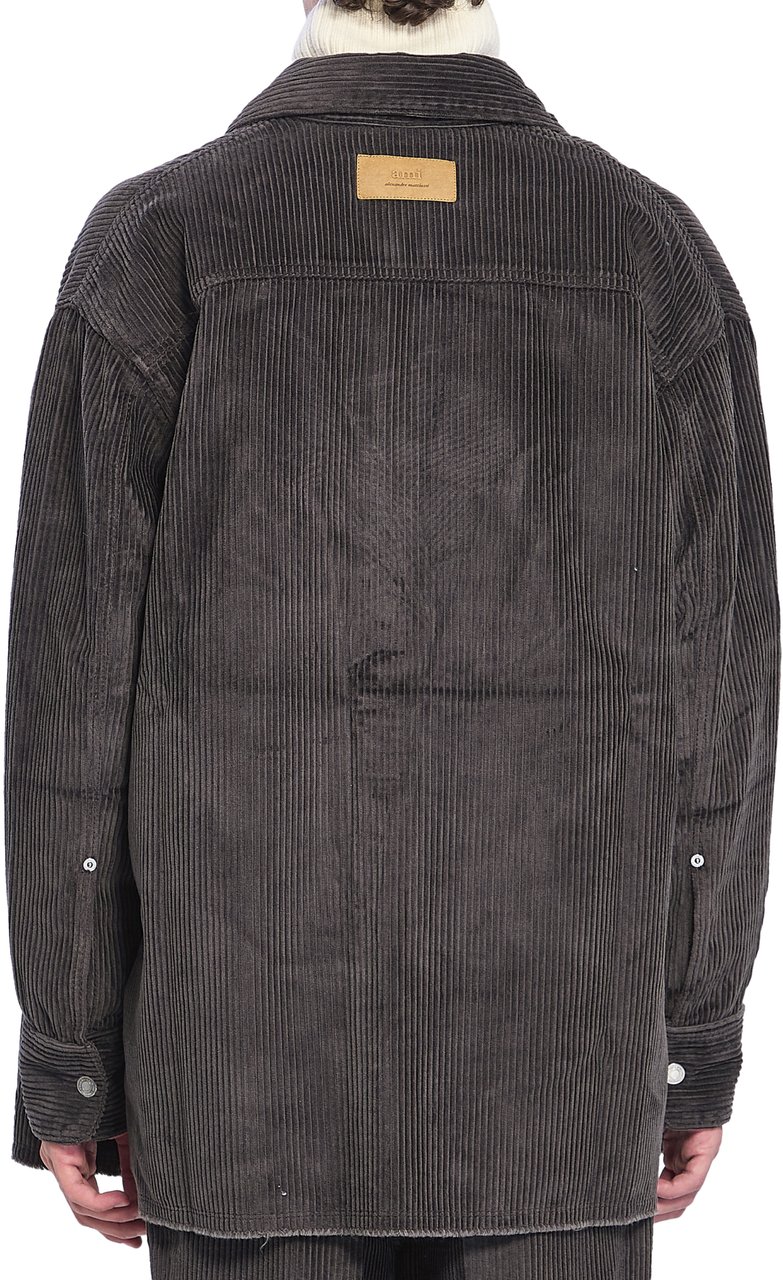 AMI Paris Logo Patch Corduroy Overshirt Grijs