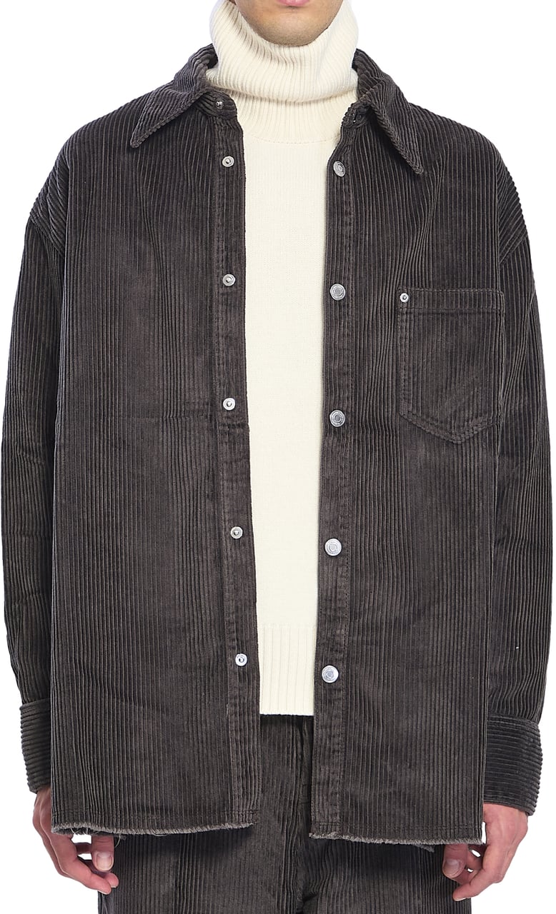 AMI Paris Logo Patch Corduroy Overshirt Grijs