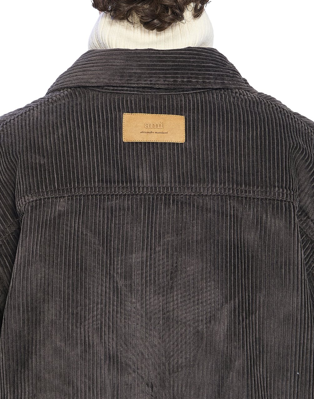 AMI Paris Logo Patch Corduroy Overshirt Grijs