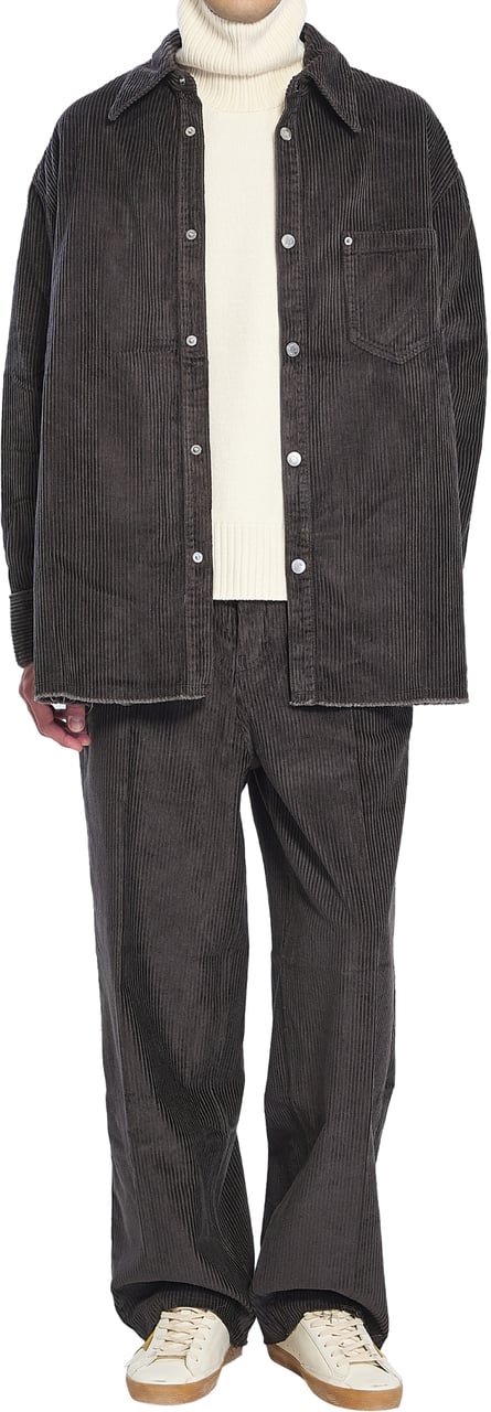 AMI Paris Logo Patch Corduroy Overshirt Grijs