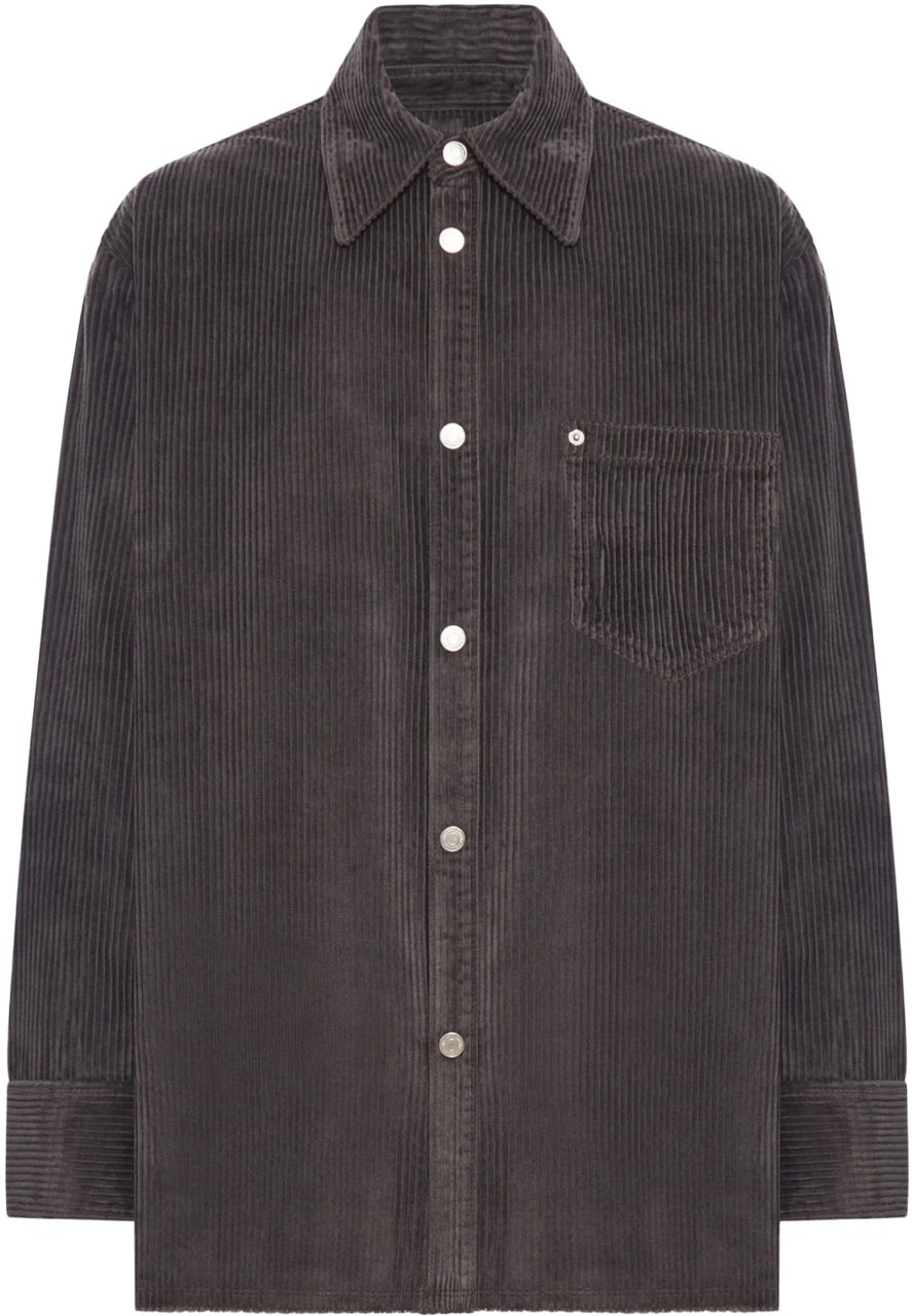 AMI Paris Logo Patch Corduroy Overshirt Grijs
