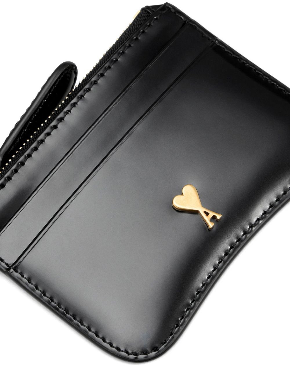 AMI Paris Black Glazed Wallet Zwart