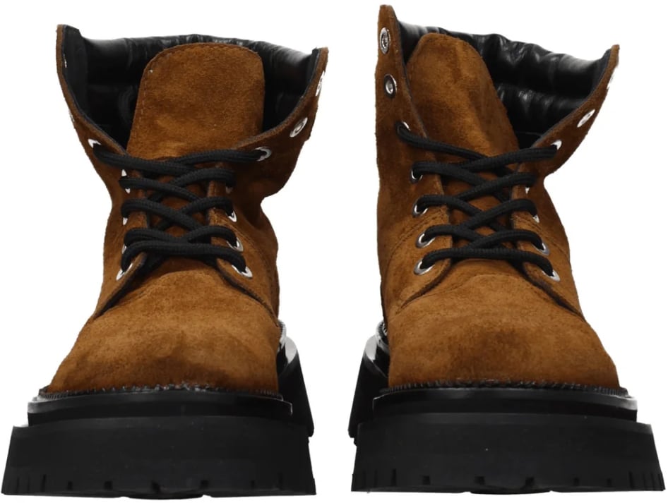 AMI Paris Lace-up Suede Ankle Boots Bruin