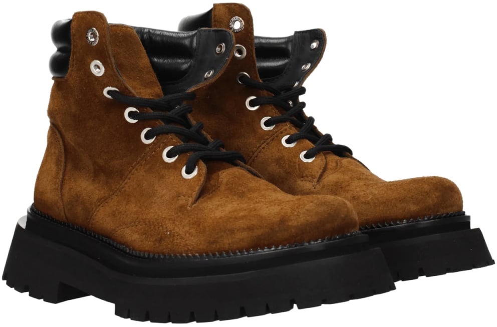 AMI Paris Lace-up Suede Ankle Boots Bruin