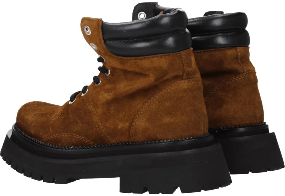 AMI Paris Lace-up Suede Ankle Boots Bruin