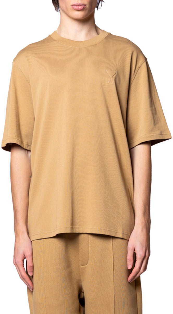 AMI Paris BIG ADC EMBOSSED TSHIRT CAMEL Grijs