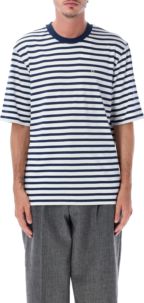 AMI Paris Quota -Short Sleeves Boxy Fit Mariniere Blu Divers