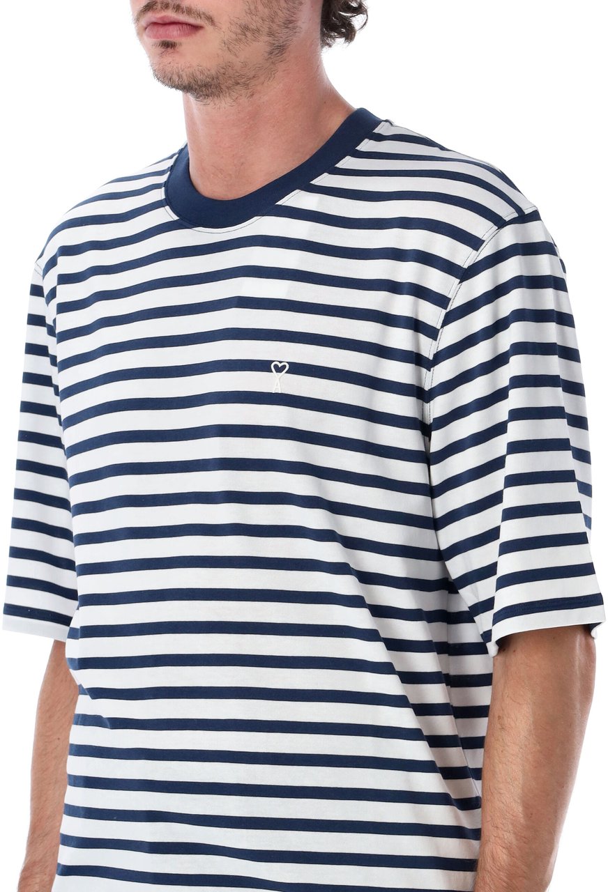 AMI Paris Quota -Short Sleeves Boxy Fit Mariniere Blu Divers