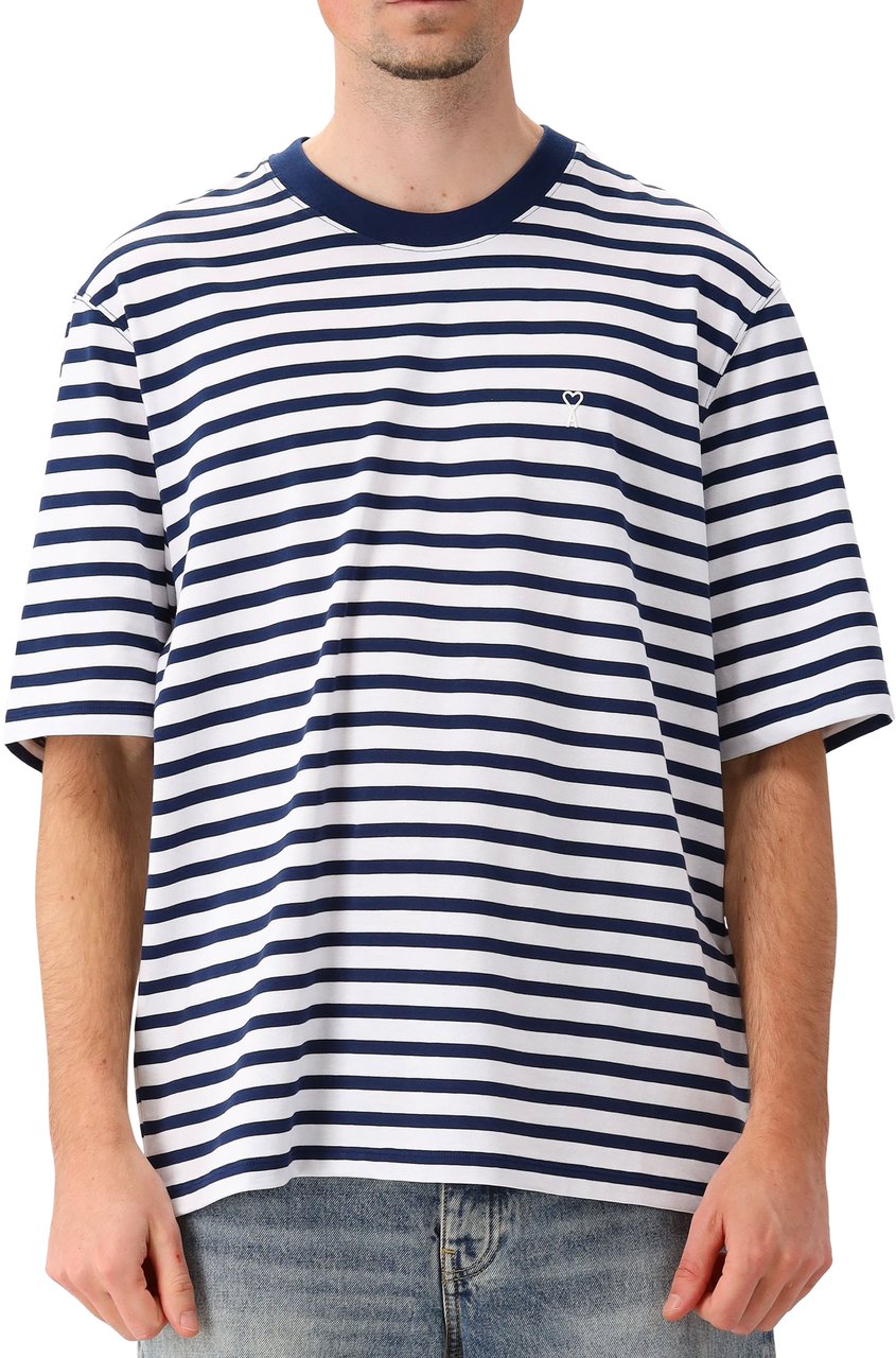 AMI Paris T-Shirt Blauw Mariniere Blauw