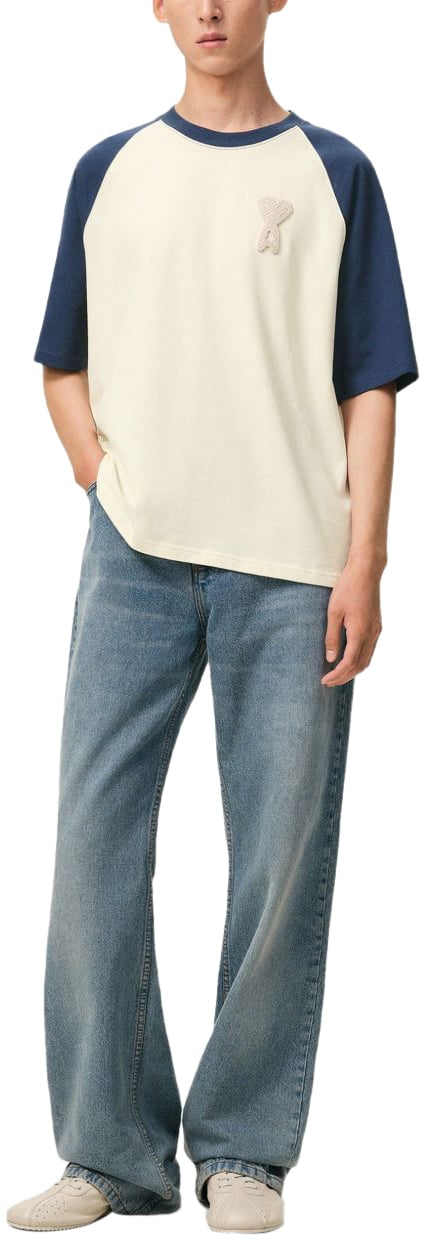 AMI Paris T-Shirts And Polos White Blue Blauw