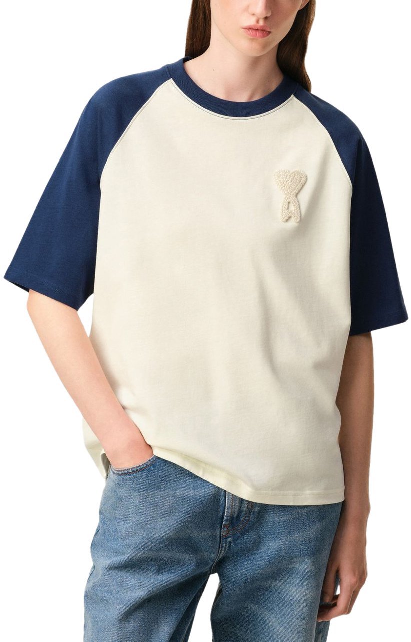 AMI Paris T-Shirts And Polos White Blue Blauw
