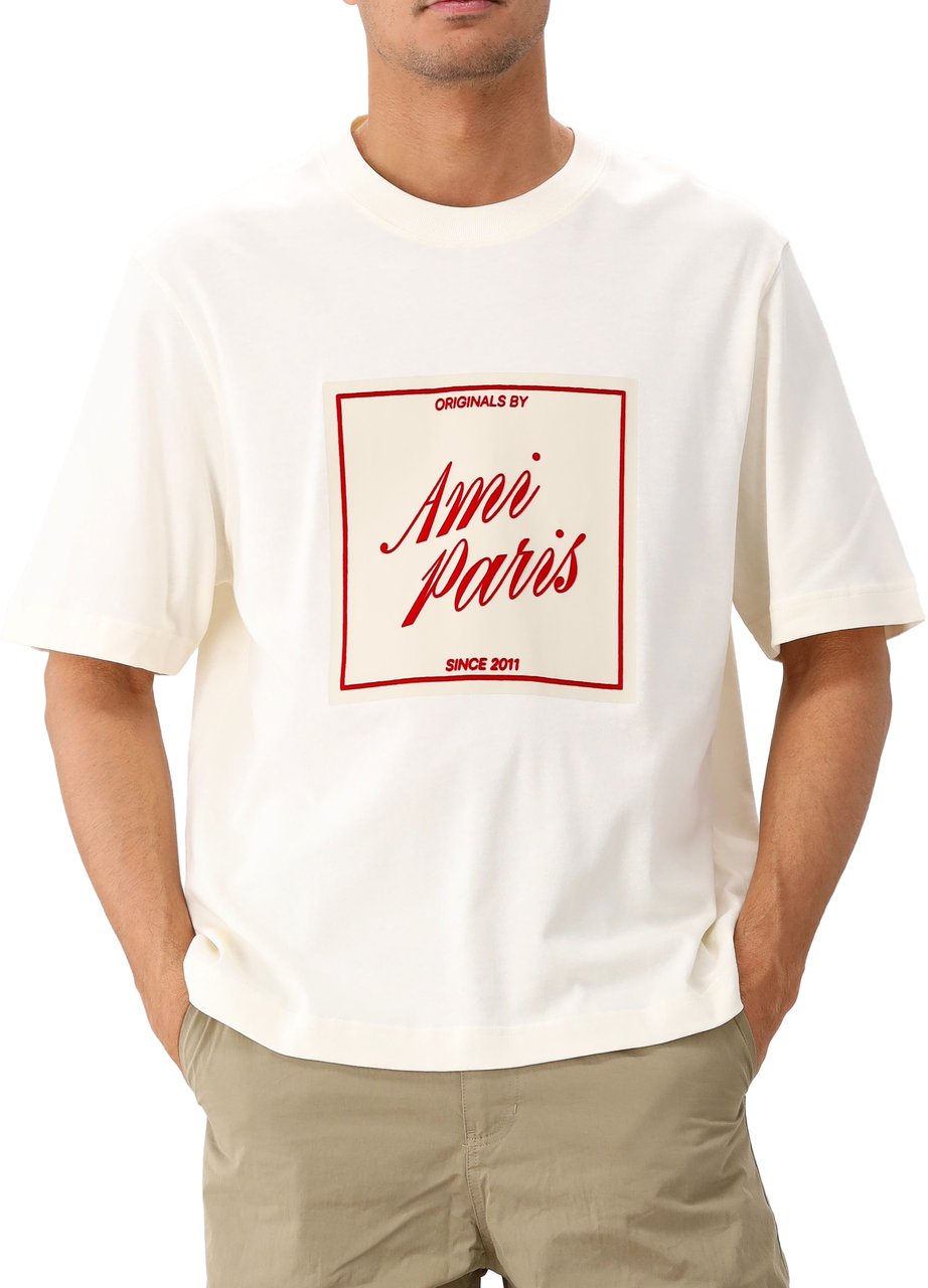 AMI Paris T-Shirt Beige Heritage Print Beige