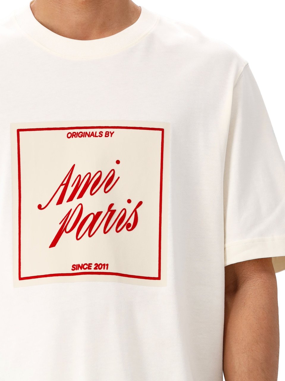 AMI Paris T-Shirt Beige Heritage Print Beige