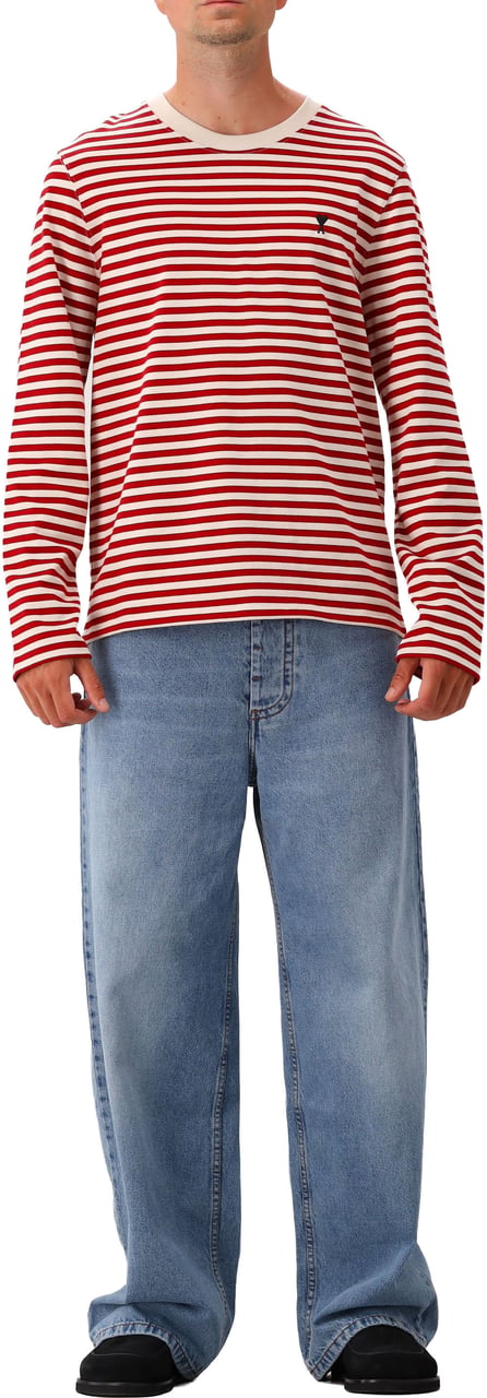 AMI Paris Longsleeve Rood Striped Ami De Coeur Embroidery Rood
