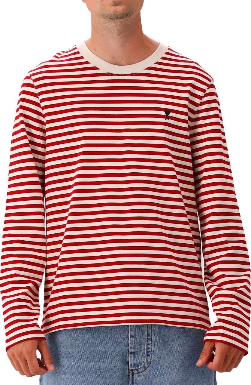AMI Paris Longsleeve Rood Striped Ami De Coeur Embroidery Rood