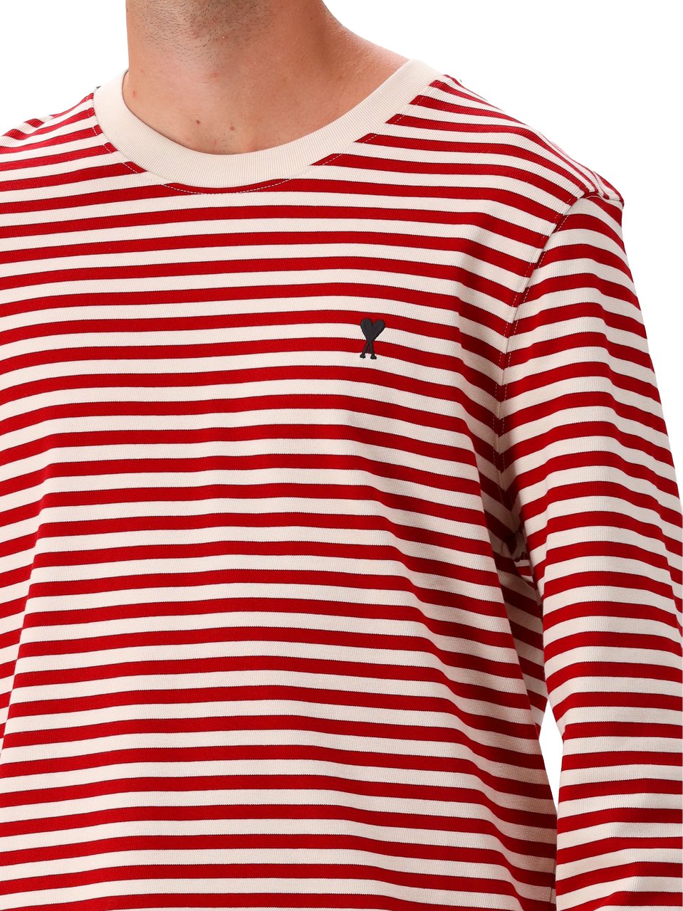 AMI Paris Longsleeve Rood Striped Ami De Coeur Embroidery Rood