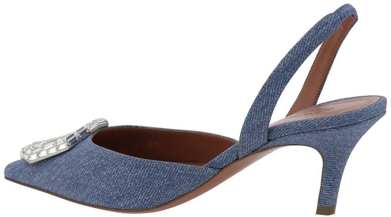 Amina Muaddi Amina Muaddi Camelia Sling 60 Printed Denim Pumps Blauw