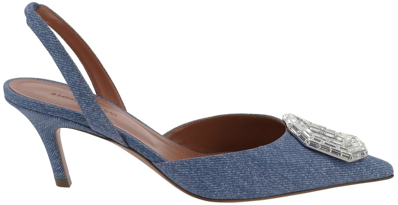 Amina Muaddi Amina Muaddi Camelia Sling 60 Printed Denim Pumps Blauw