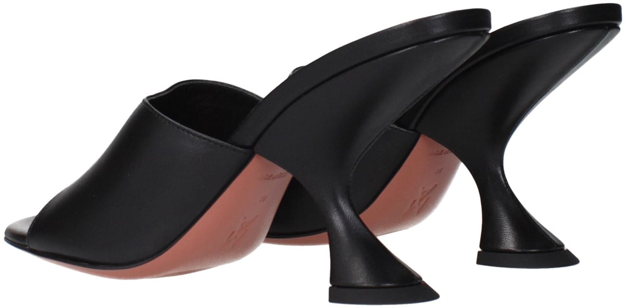 Amina Muaddi Black Leather Stiletto Heel Sandals Zwart