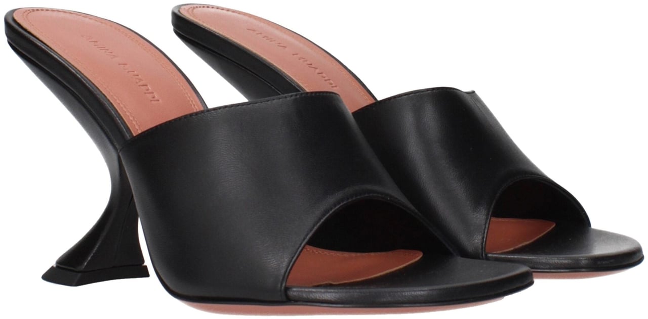 Amina Muaddi Black Leather Stiletto Heel Sandals Zwart