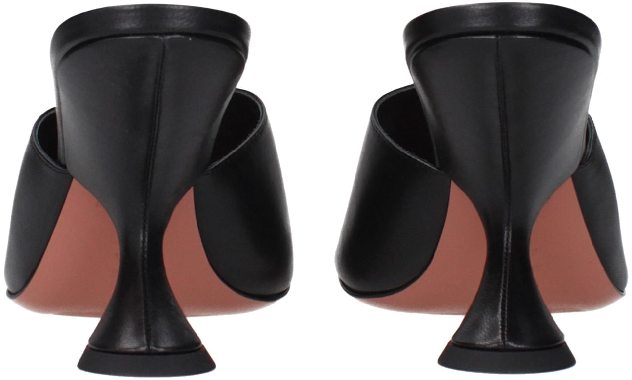 Amina Muaddi Black Leather Stiletto Heel Sandals Zwart