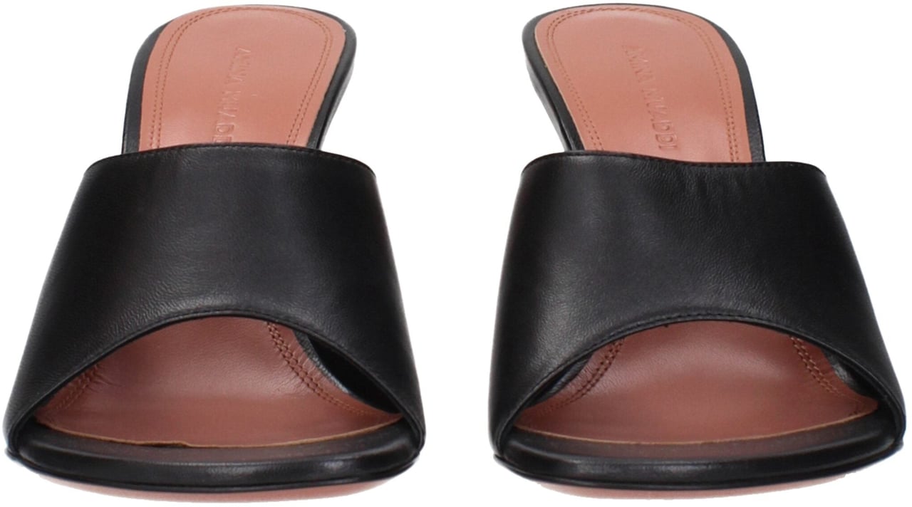 Amina Muaddi Black Leather Stiletto Heel Sandals Zwart