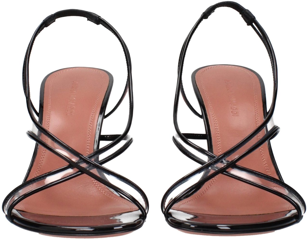 Amina Muaddi Black Leather Stiletto Heel Sandals Zwart