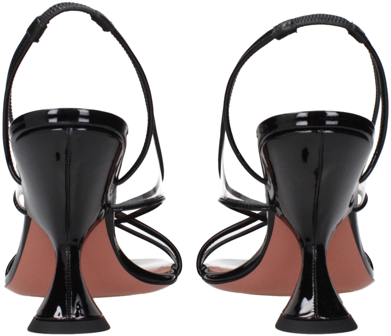 Amina Muaddi Black Leather Stiletto Heel Sandals Zwart