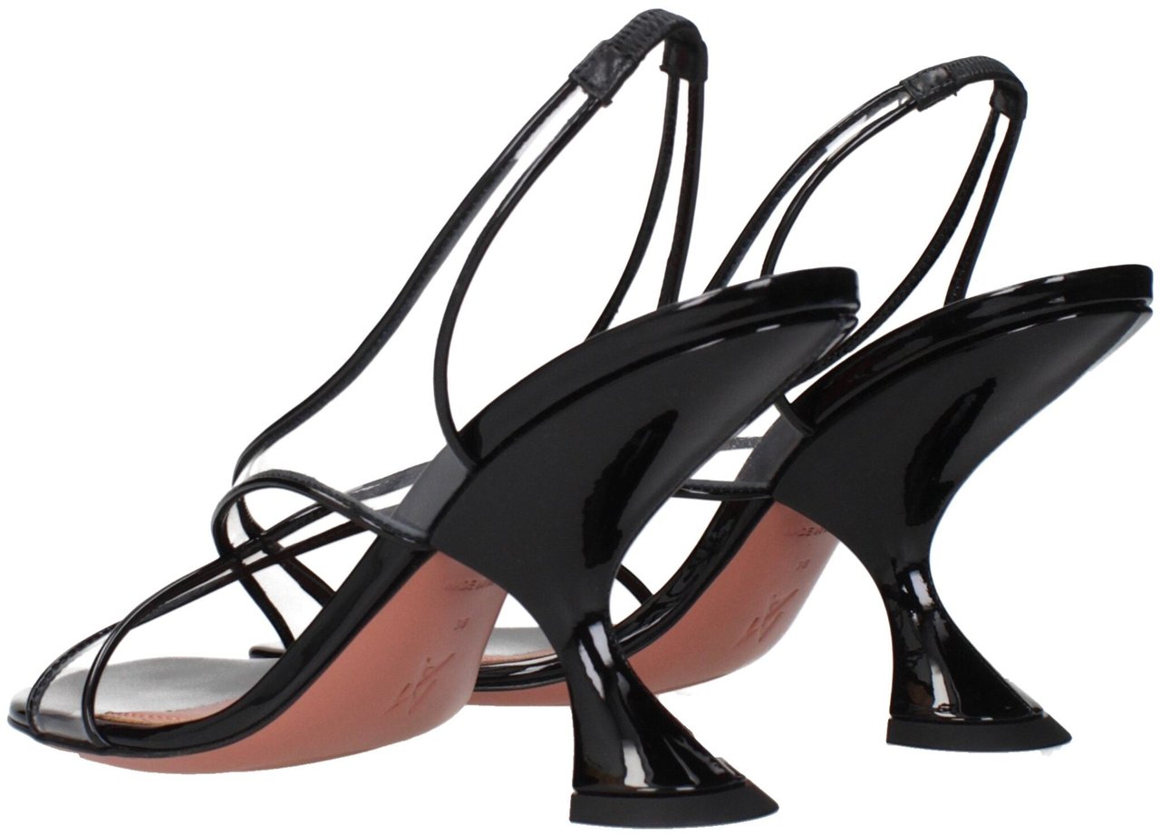 Amina Muaddi Black Leather Stiletto Heel Sandals Zwart