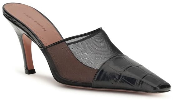 Amina Muaddi Black Calf Leather Bos Taurus Mules Zwart